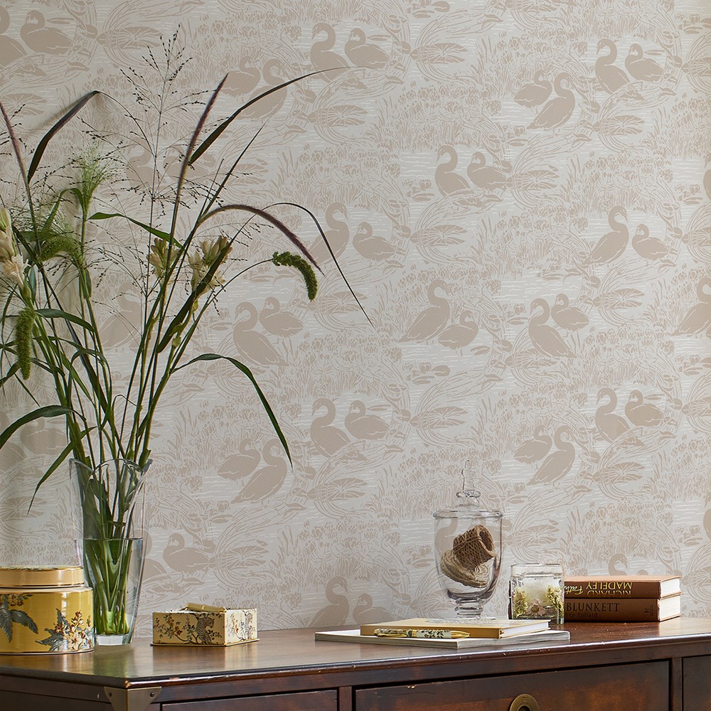 Swans Wallpaper 118471 by Laura Ashley in Dove Grey